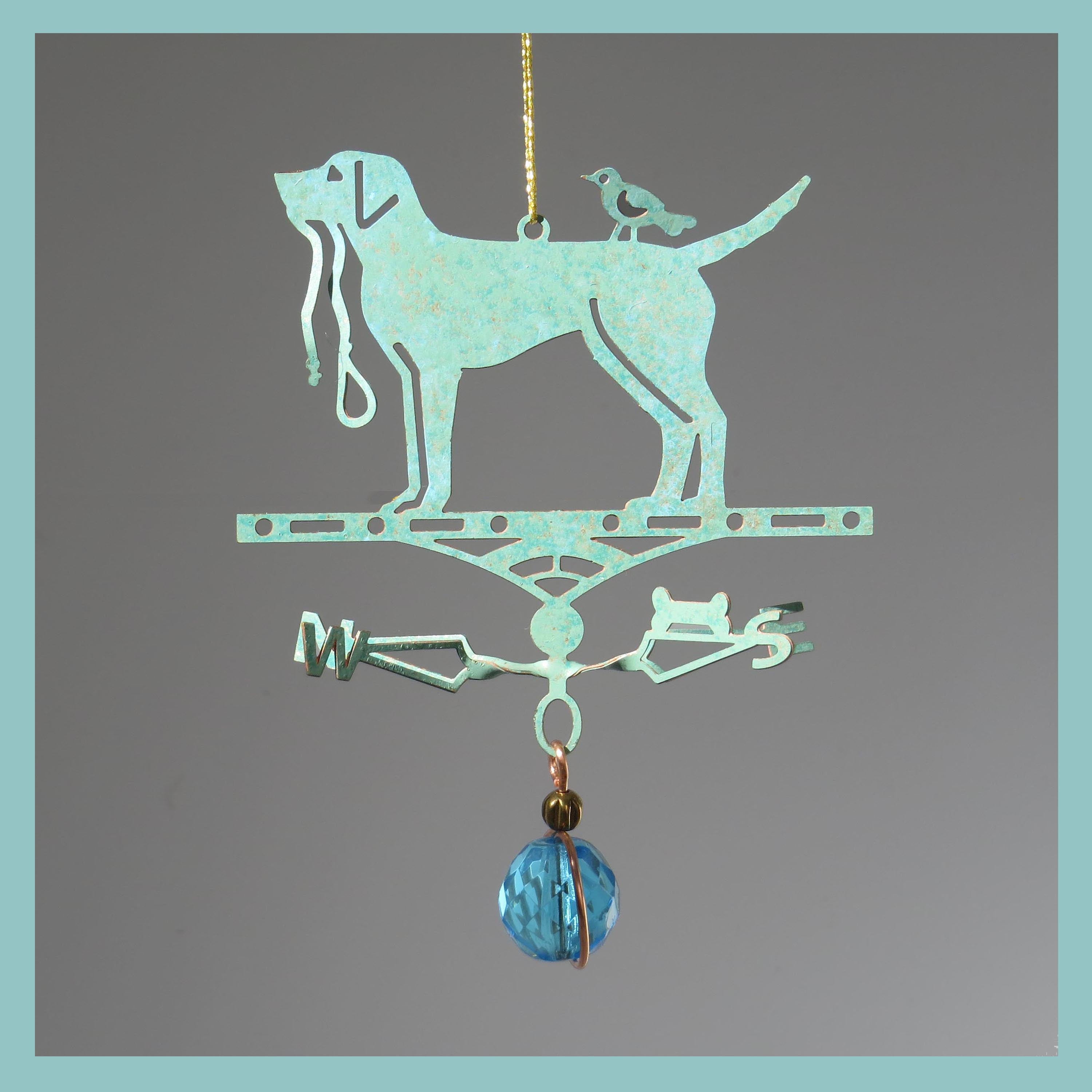 dog themed copper weathervane ornament with charm droplet