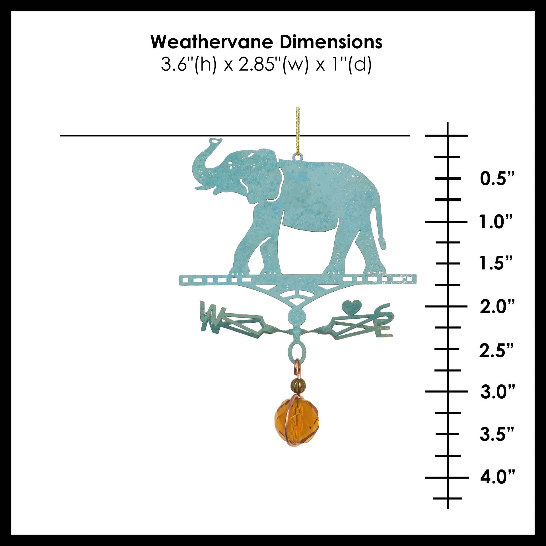 Elephant Theme Gift - Miniature Copper Weathervane Ornament - Wild Bunch Studio