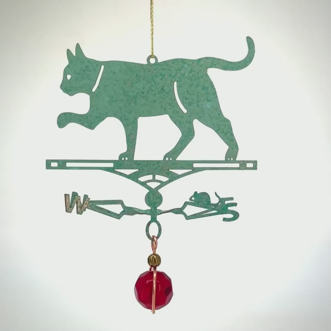 Load video: cat theme miniature copper weathervane ornament